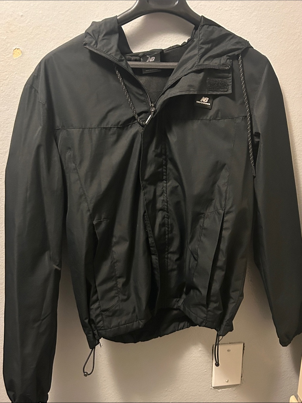 New Balance Men's Black Hooded Windbreaker with Logo